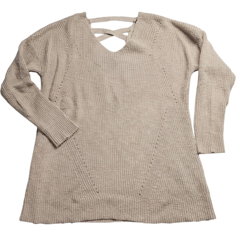 Torrid Tan Beige Shaker Stitch Crisscross Back V-Neck Sweater Size 1